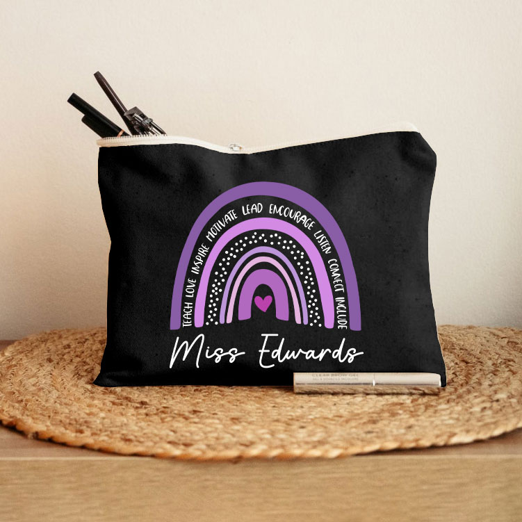 Personalized Purple Rainbow Teacher Makeup Bag