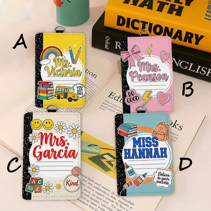 Personalized Name Notebook Style Teacher Card Holder