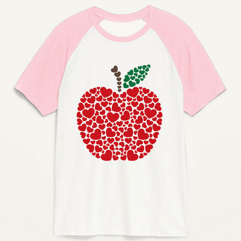 An Apple Made Of Love Heart Teacher Raglan T-Shirt