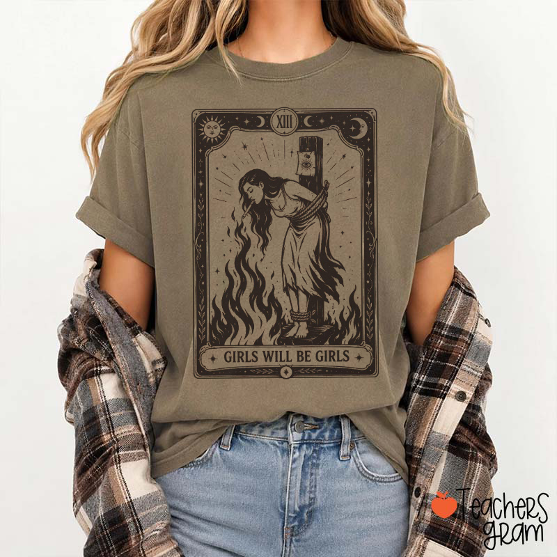 Girls Will Be Girls Tarot Card Witch Gothic Teacher T‑Shirt