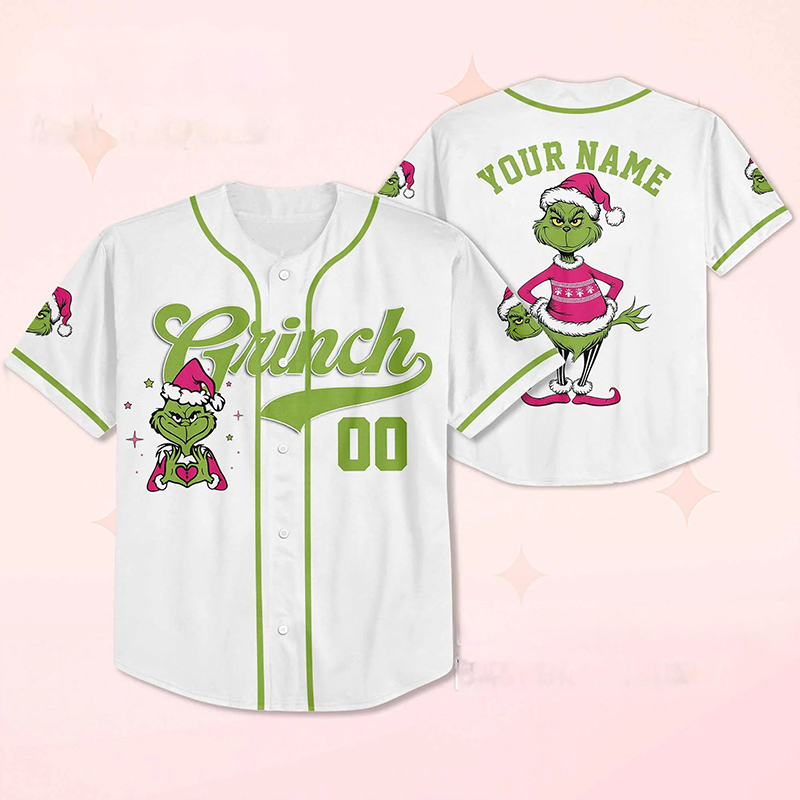 Personalized Name And Number Mean Guy Pink Santa Hat Teacher Baseball Jersey