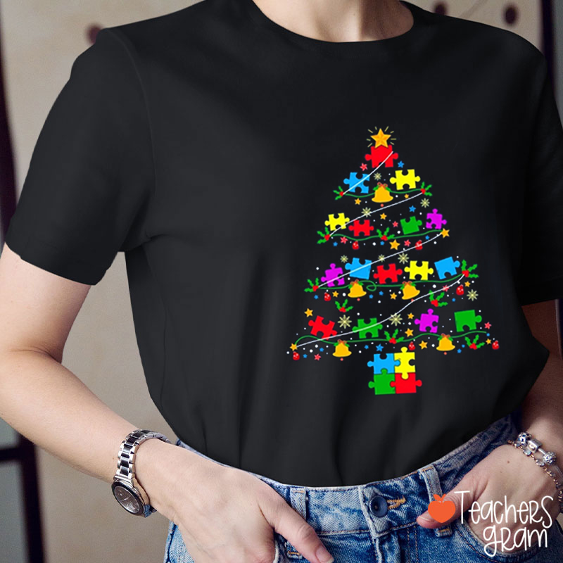Autism Christmas Tree Teacher T-Shirt