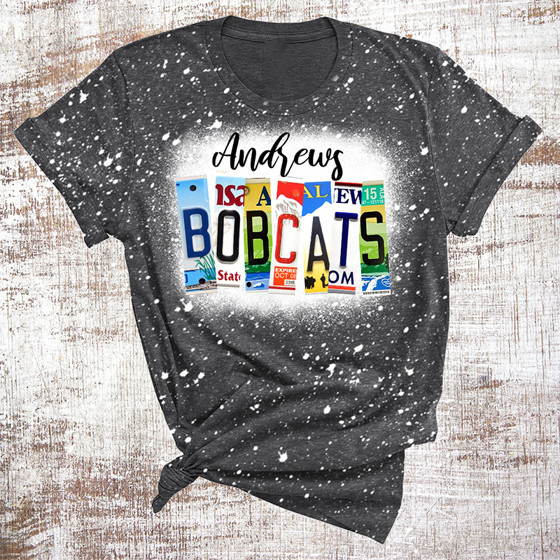 Personalized Mascot And School Name License Plates Bleached Teacher Printed T-Shirt