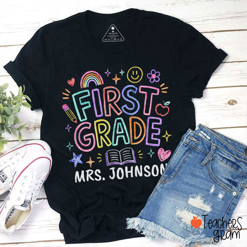 Personalized Grade And Name Colorful Graffiti Teacher T-Shirt