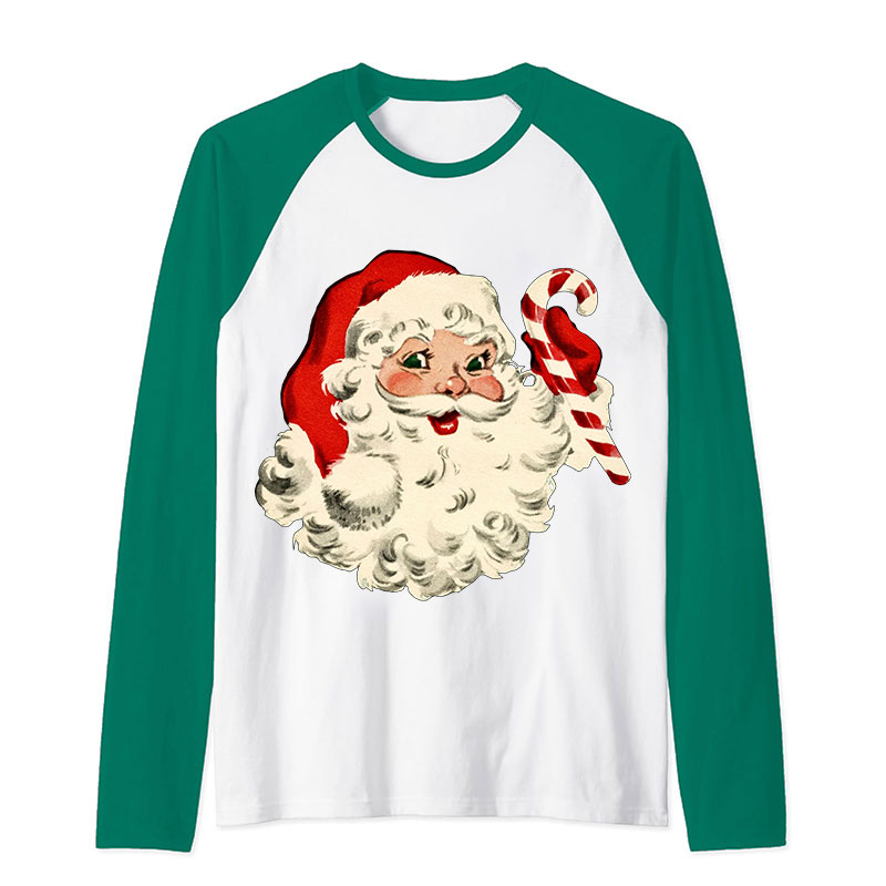 Retro Style Santa Claus Teacher Raglan Long Sleeve T-Shirt