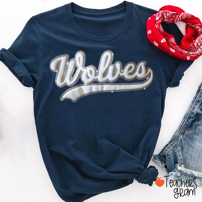 Personalized Mascot Puff Printed Glitter Teacher T-Shirt
