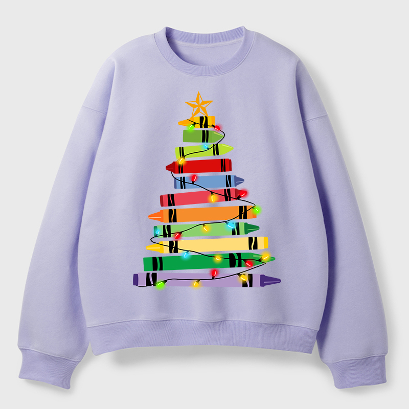 Crayons Tree Colored Ligths Teacher Fleece Sweatshirt