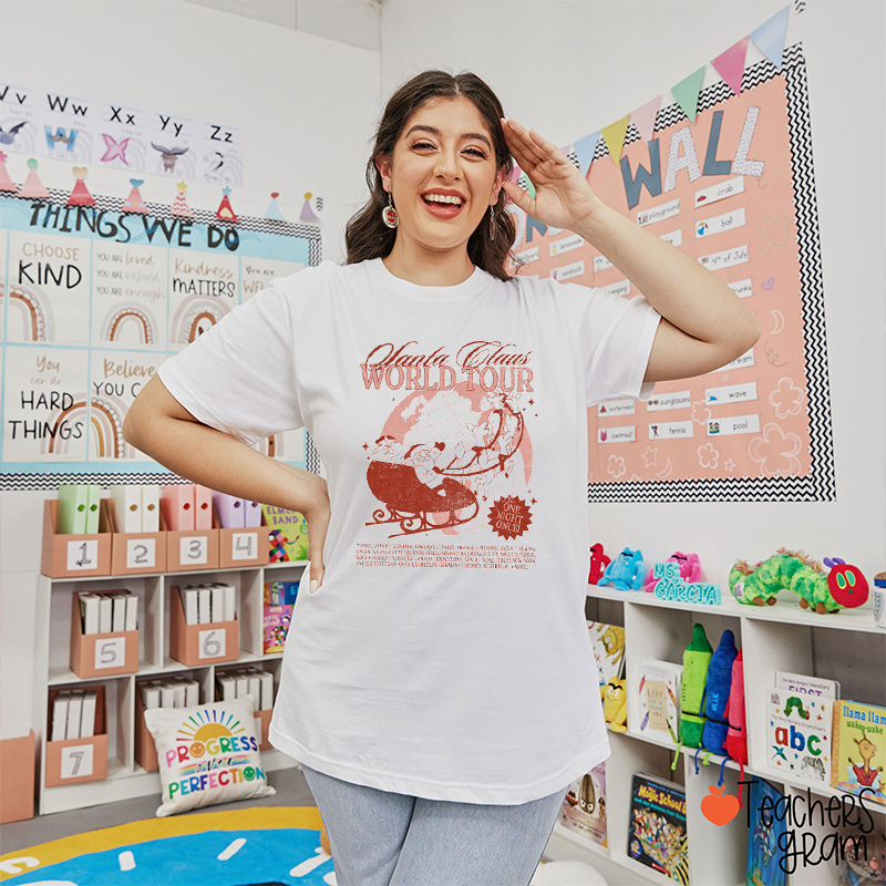 Santa Claus World Tour Teacher T-Shirt