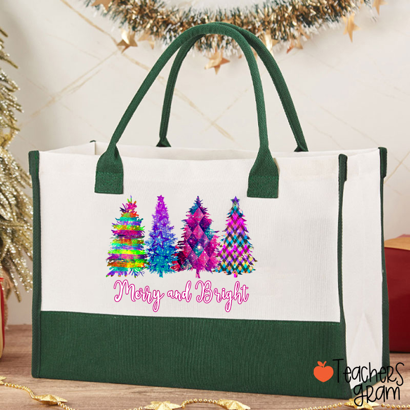 Merry And Bright Colorful Christmas Tree Teacher Cotton Tote Bag