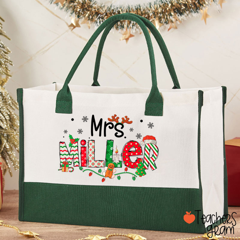 Personalized Teacher Name Christmas Teacher Cotton Tote Bag