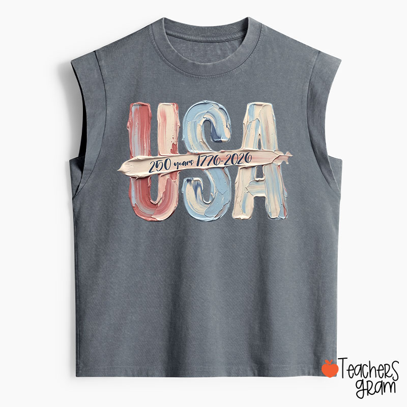 Watercolor USA 250 Years Teacher Washed Tank Top