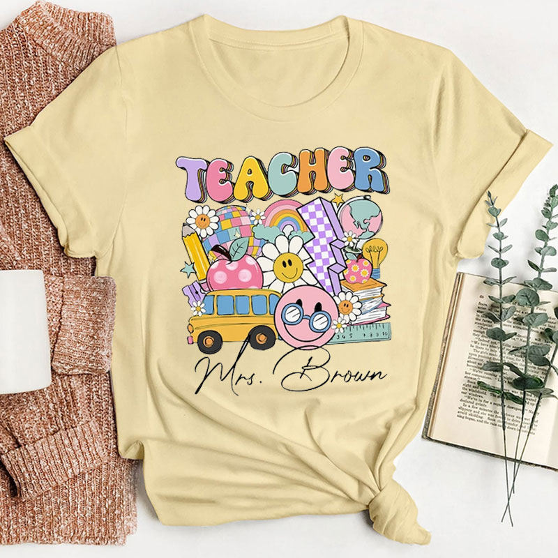 Personalized Name School Supplies Teacher T-Shirt