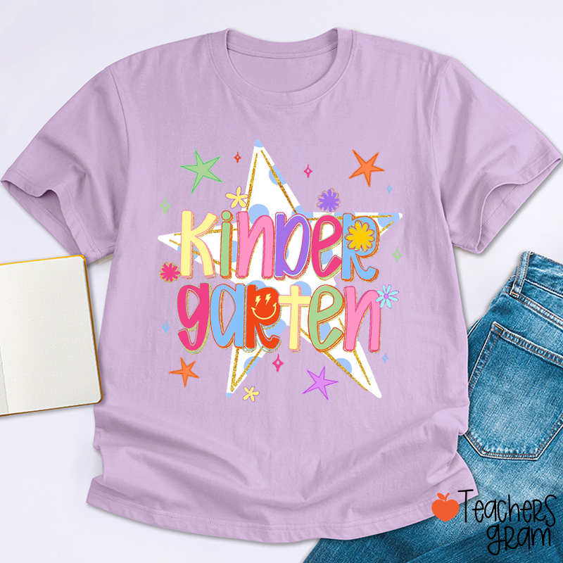 Personalized Grade Colorful Star Doodle Teacher T Shirt