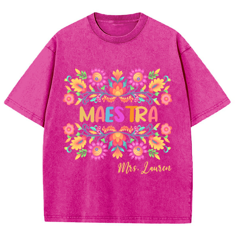 Personalized Name Maestra Teacher Washed T-Shirt