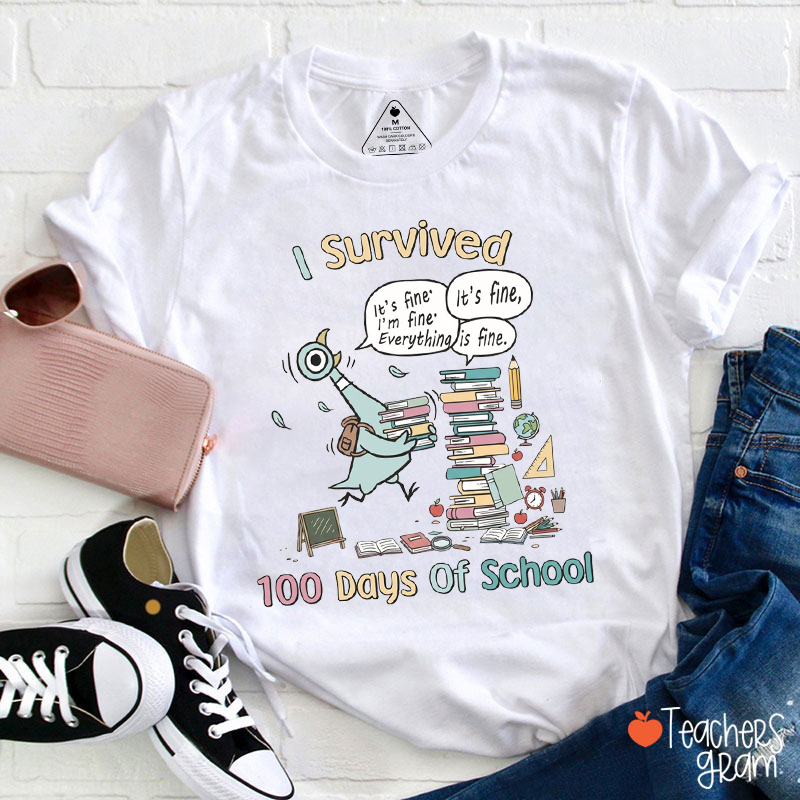 Pigeon I Survived 100 Days Of School Teacher T-Shirt