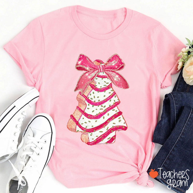 Cute Shining Christmas Tree Cake Teacher T-Shirt