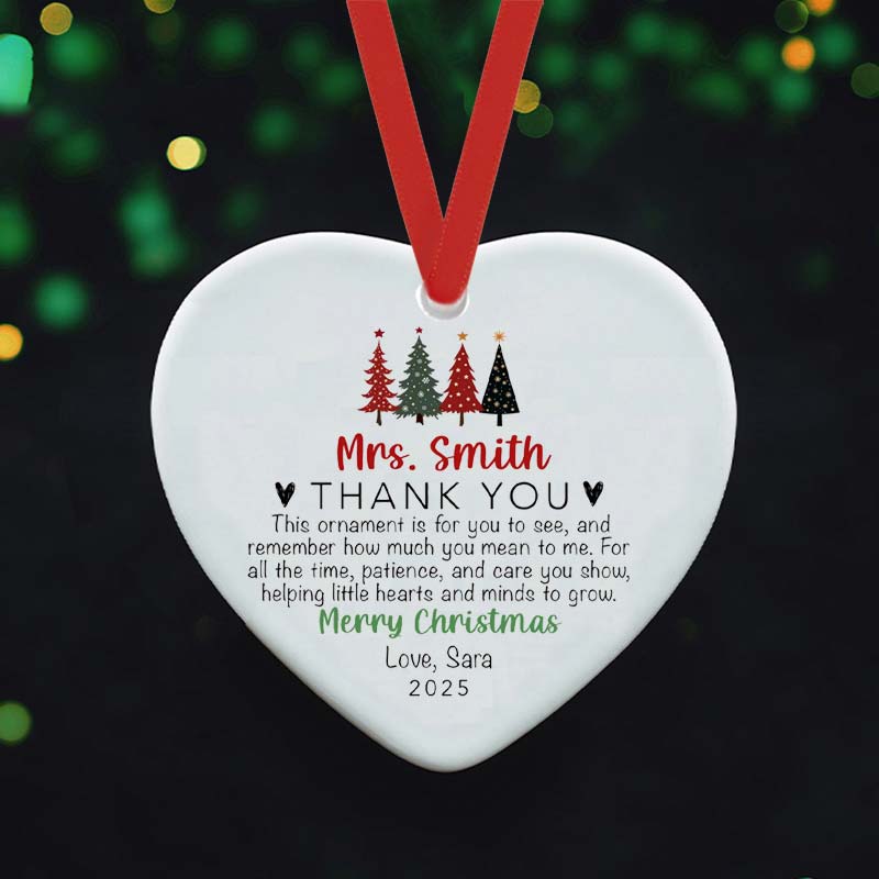 Personalized Thank You For Nurturing Little Hearts Teacher Ceramic Christmas Ornament