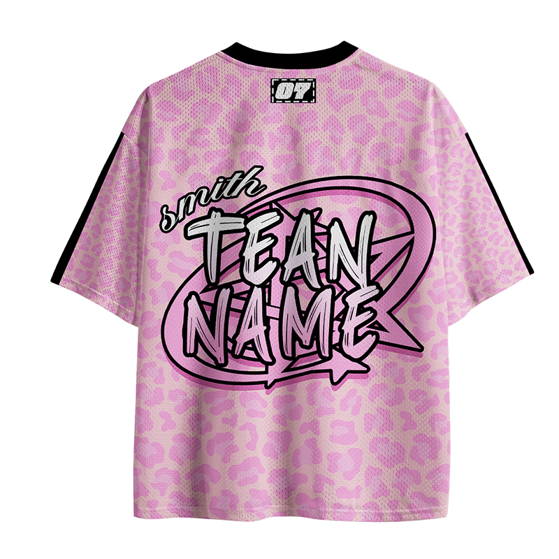 Personalized Team Name And Number Pink Leopard Teacher Mesh Jersey