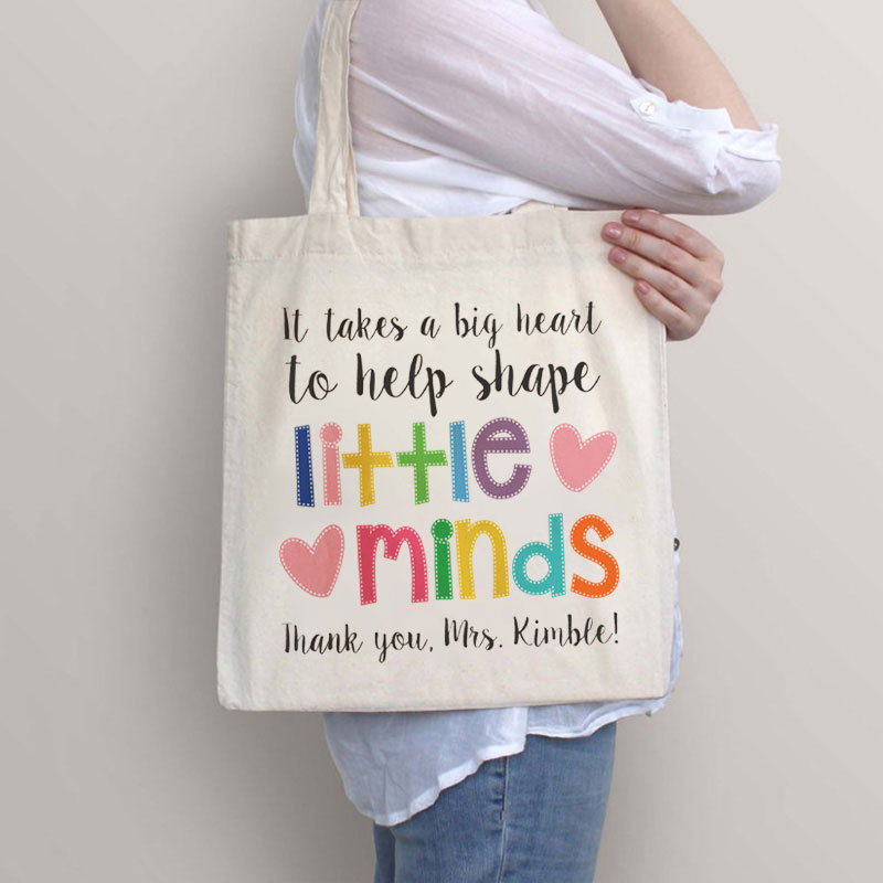 Personalized It Takes A Big Heart To Help Shape Little Minds Teacher Tote Bag