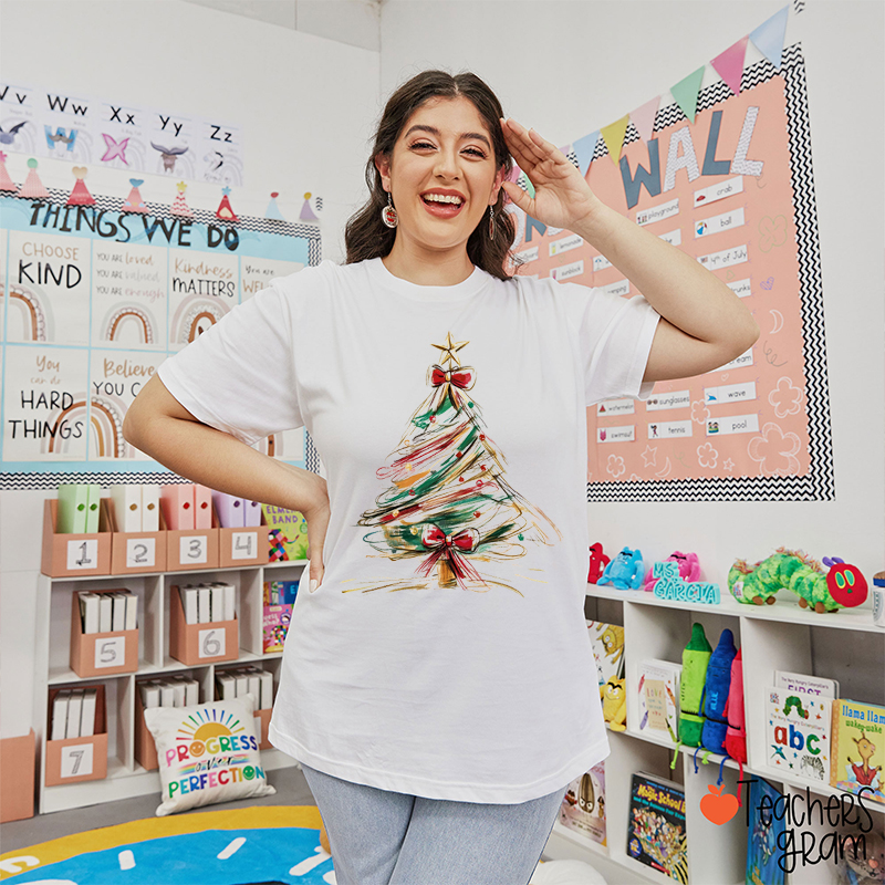 Colorful Graffiti Christmas Tree Teacher T-Shirt