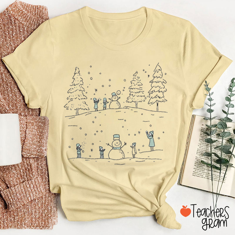 Christmas Snowman Sketch Teacher T-Shirt