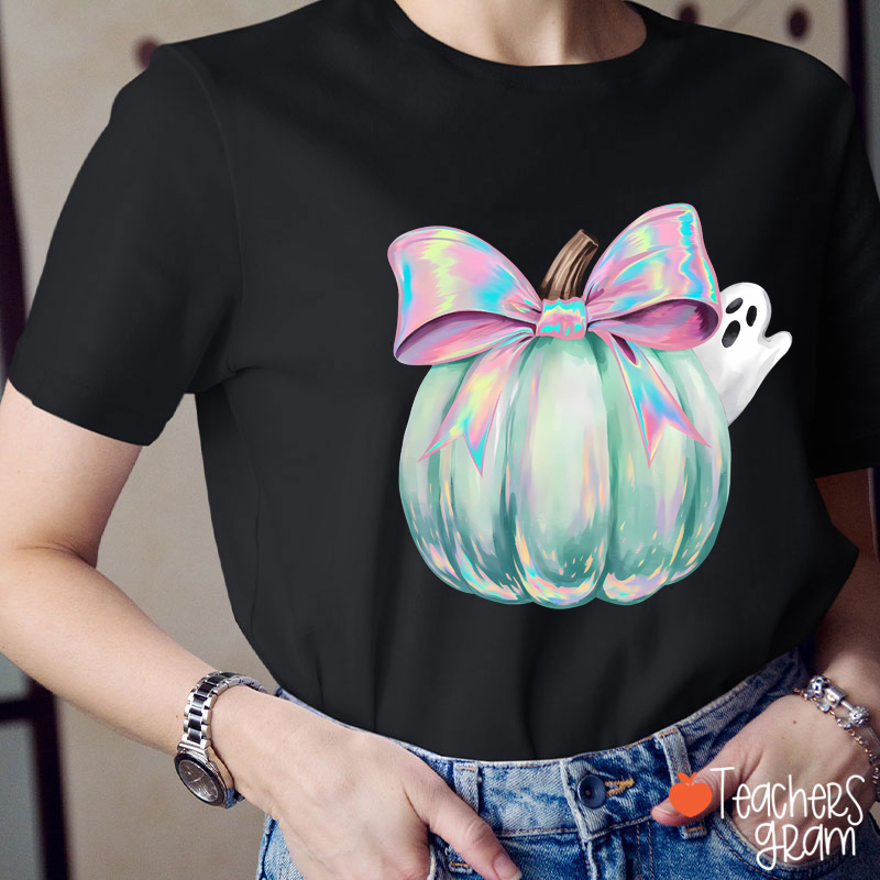 Comfort Colors Iridescent Pumpkin Ghost Teacher T-Shirt