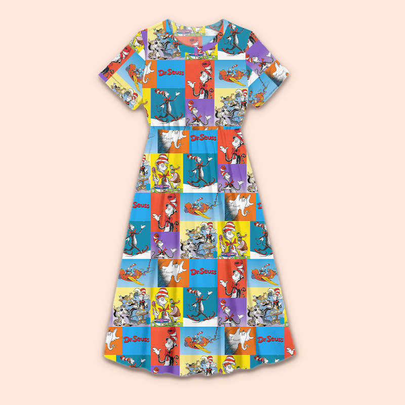 The Cat's Daily Routine Teacher Printed Dress