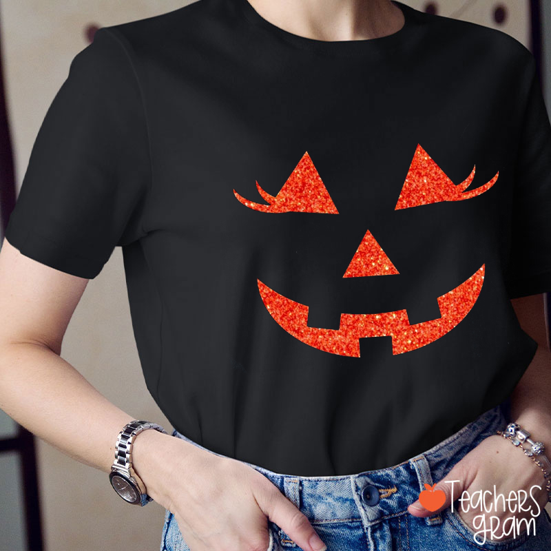 Glitter Evil Smiley Face Halloween Teacher T-Shirt
