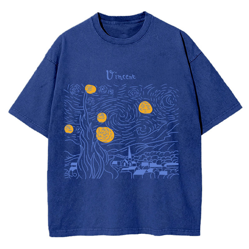 Vincent The Starry Night Teacher Washed T-Shirt