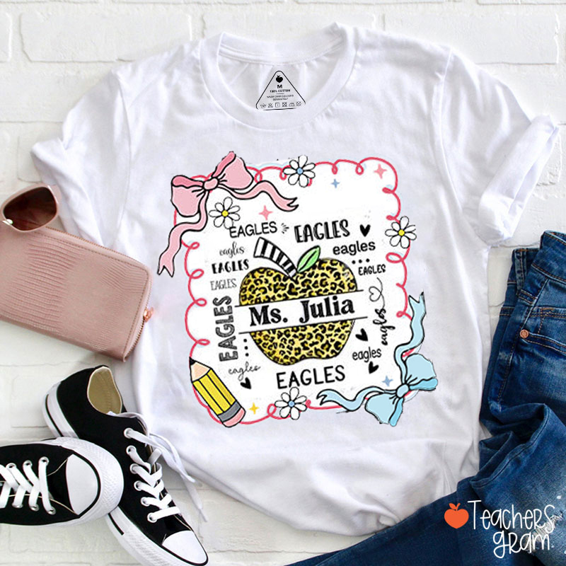 Personalized Mascot And Name Leopard Apple Teacher T-Shirt