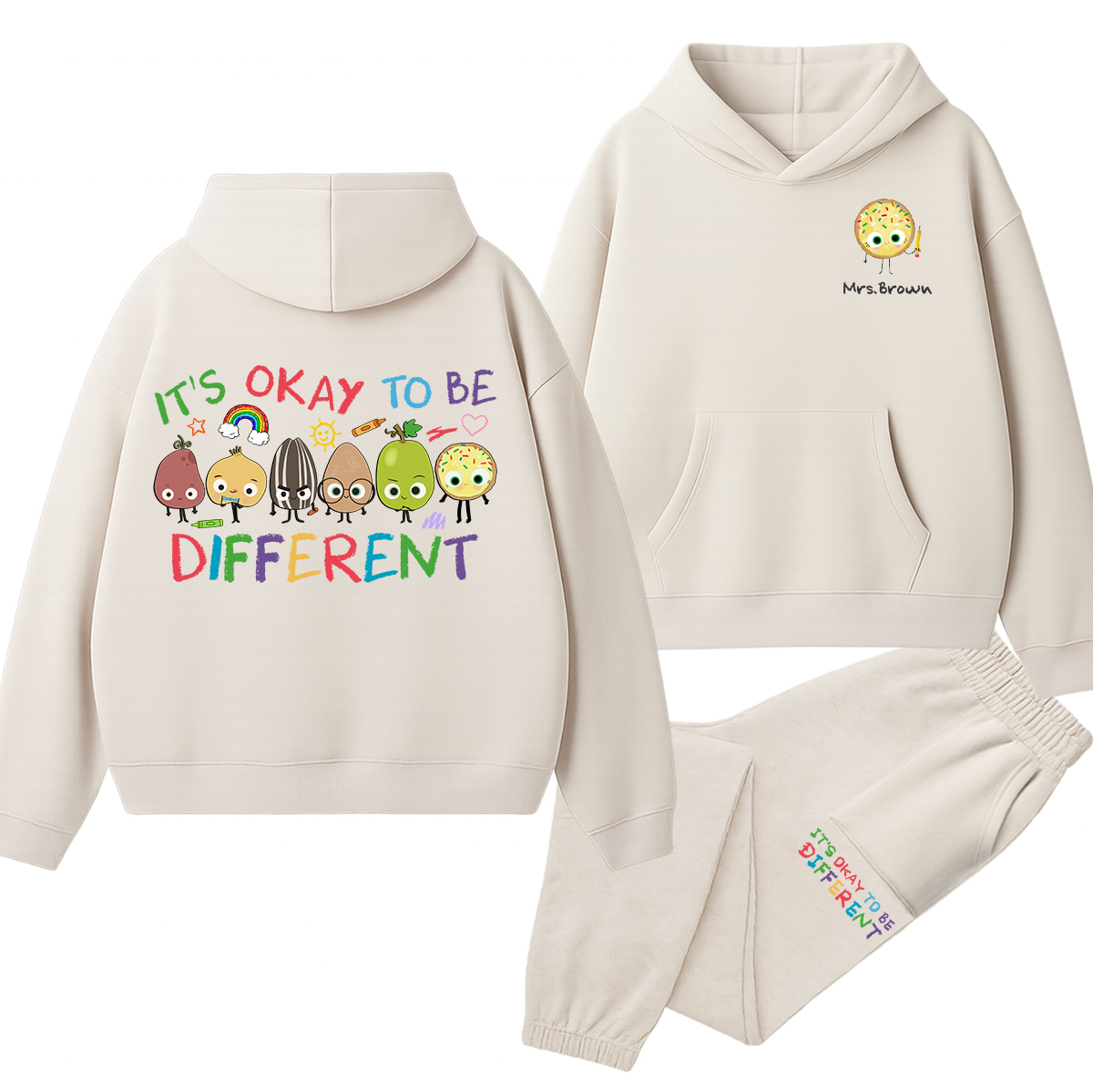 Personalized Name It's Okay To Be Different Teacher Hoodie Set
