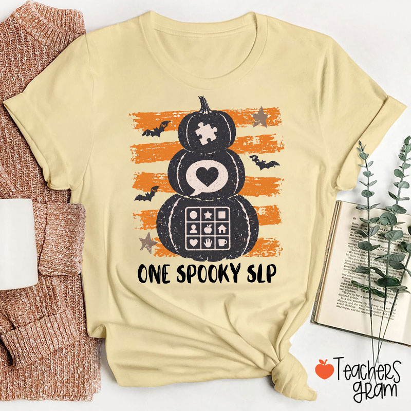 One Spooky SLP Stacked Pumpkin Halloween Teacher T-Shirt