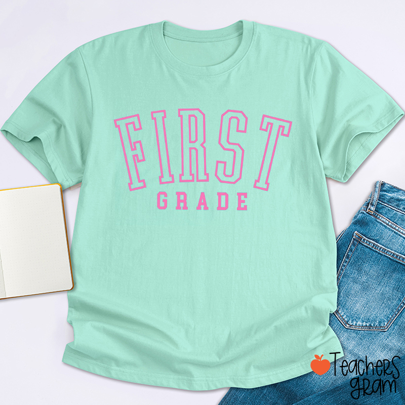 Personalized Grade Retro Bright Colors Teacher T-Shirt