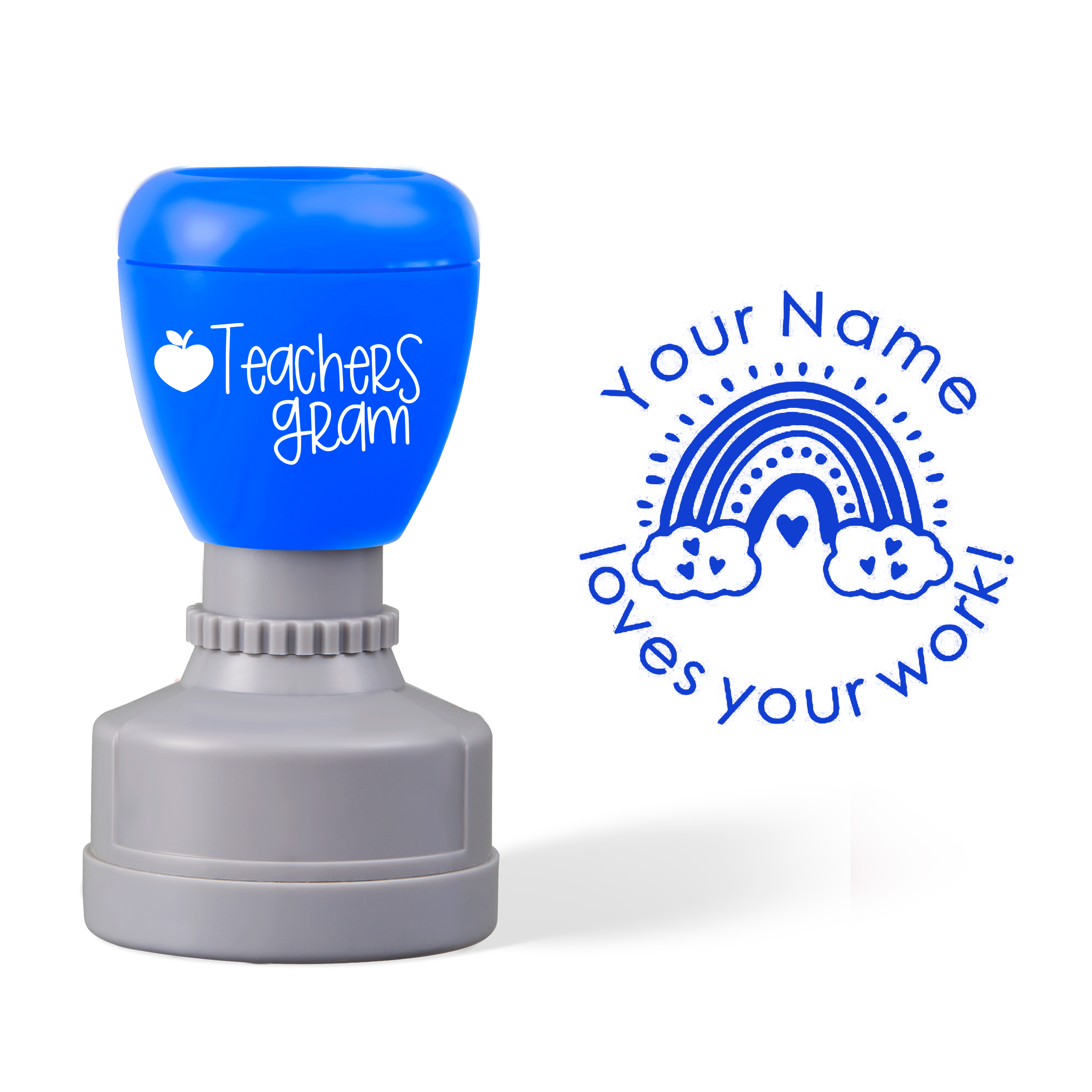 Personalized Name Loves Your Work Teacher Stamp