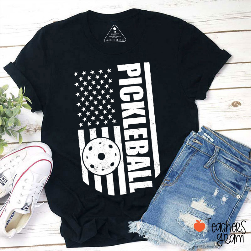 American Flag Pickleball Teacher T-Shirt