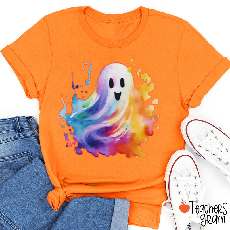 Rainbow Watercolor Ghost Teacher T-Shirt