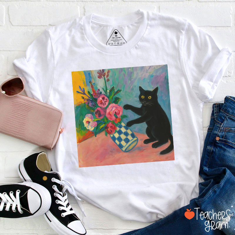 Black Cat Art Teacher T-Shirt