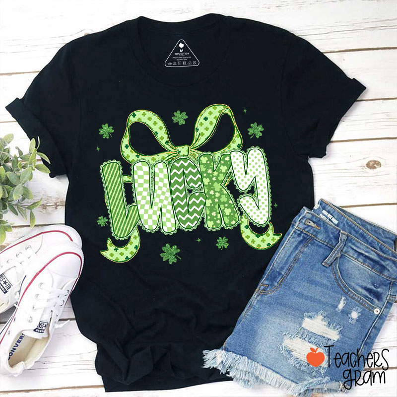 Green Lucky Bow Teacher T-Shirt