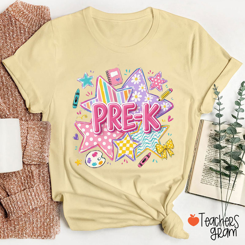 Personalized Gingham Stripes Preppy Teacher T-Shirt