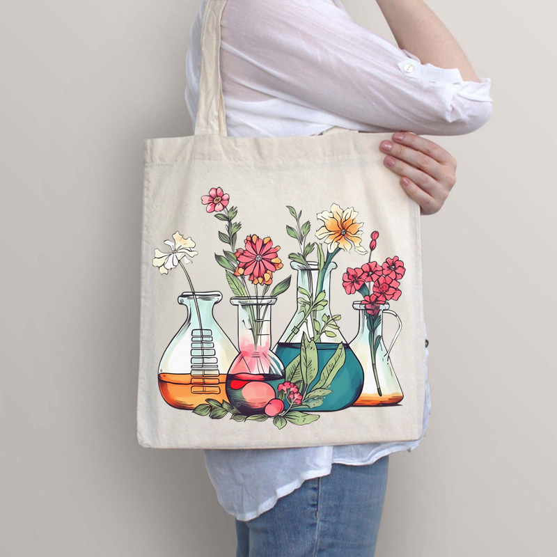 Floral Beakers Chemistry Lab Teacher Tote Bag