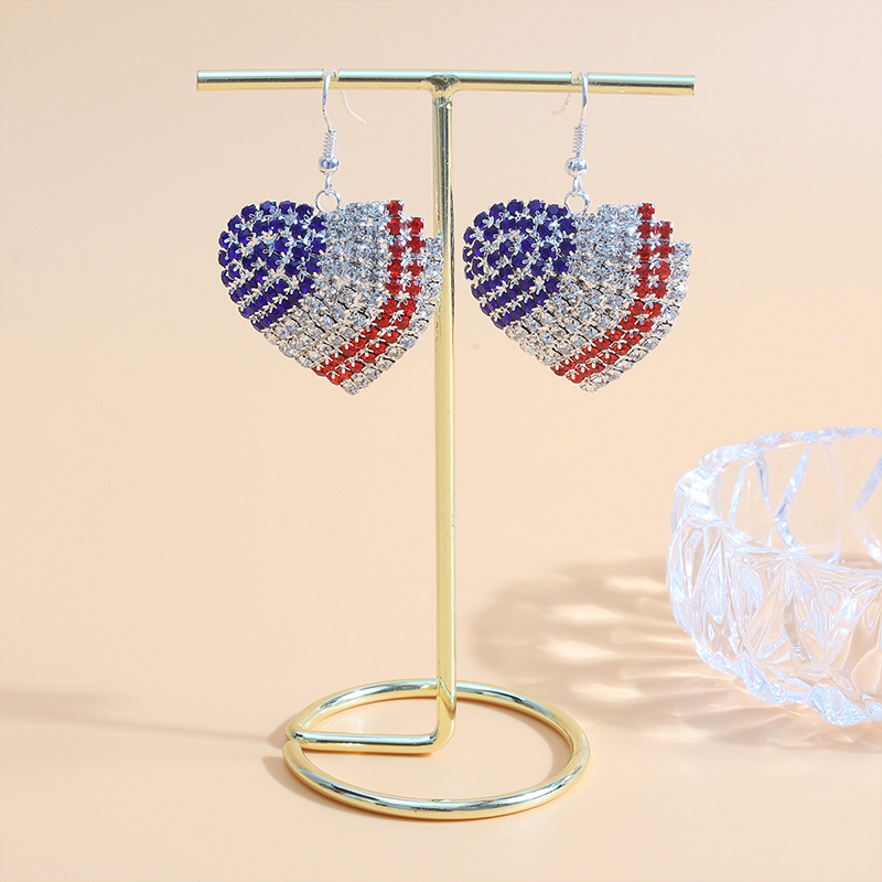 Independence Day Diamond Heart Pentagram Teacher Metal Earrings