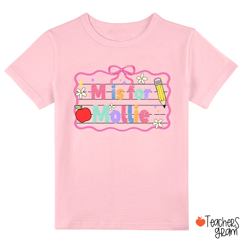 Personalized Name Apple Pencil Pink Bow Class T-Shirt