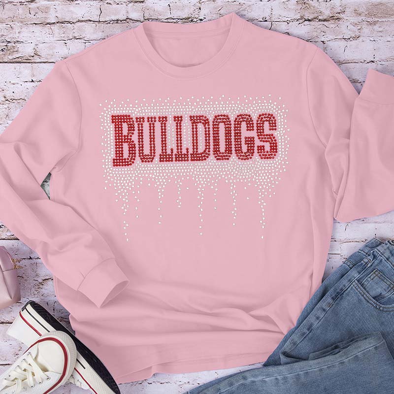 Personalized Mascot Drip Faux Rhinestone Teacher Long Sleeve T-Shirt