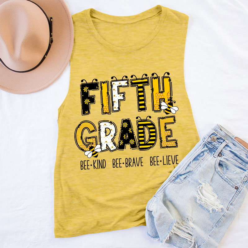 Personalized Grade Funny Bee Font Design Teacher Tank Top