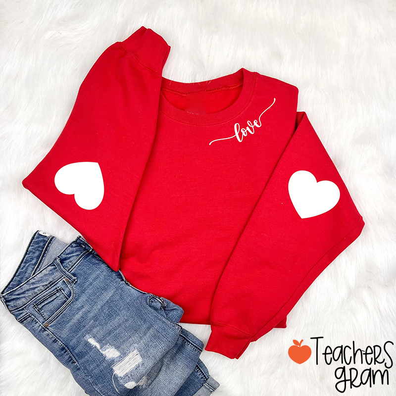 Valentine Heart Arm Teacher Sleeve Print Sweatshirt