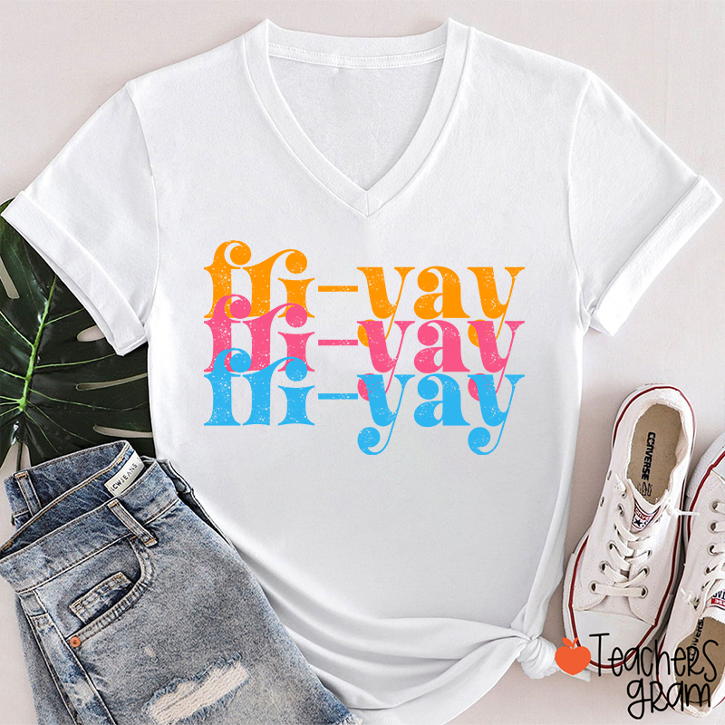 FRI-YAY Artistical Letter Teacher Female V-Neck T-Shirt