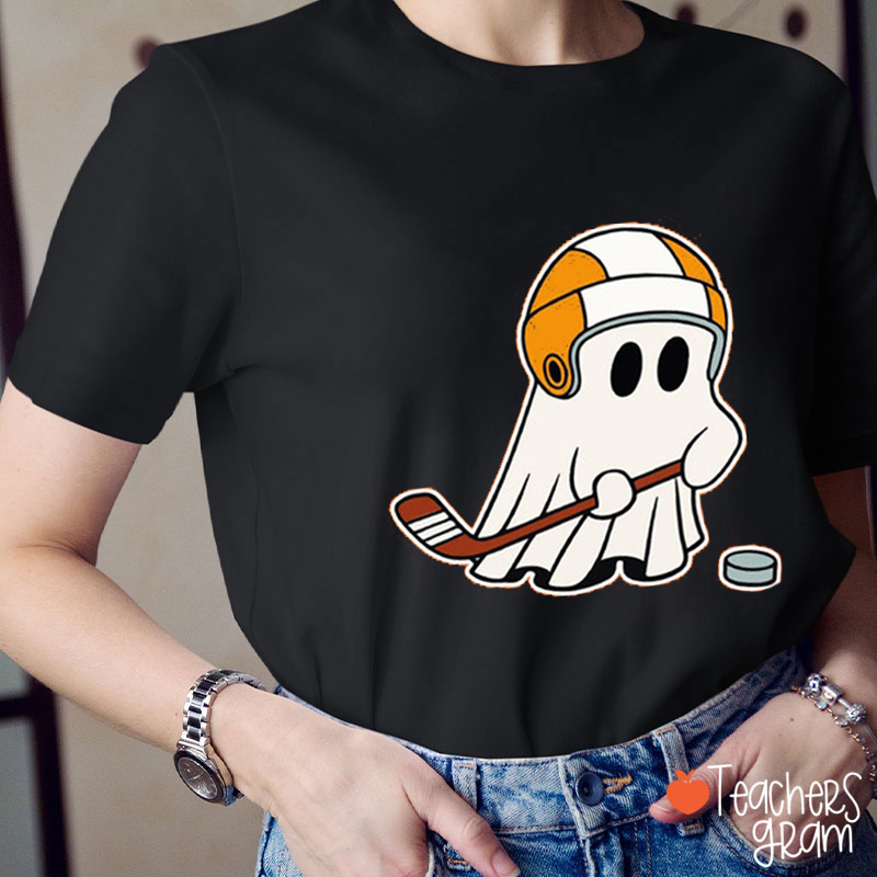 Hockey Ghost Halloween Teacher T-Shirt