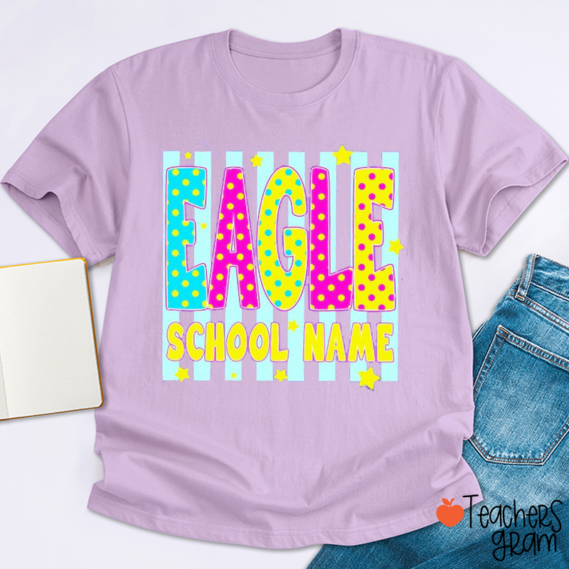Personalized Mascot Neon Coquette Floral Striped Teacher T-Shirt