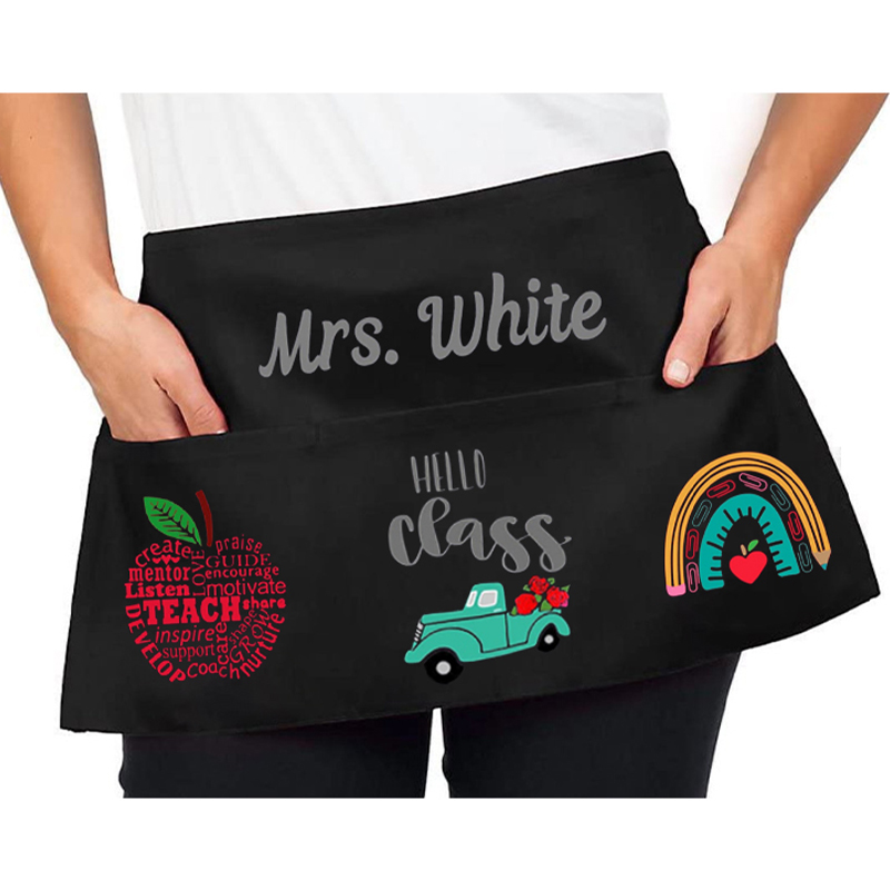 Personalized Apple Bus  Rainbow Teacher Apron With Pockets