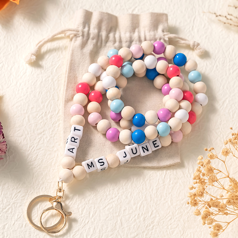 Personalized Blue Pink Purple Bead Teacher Lanyard
